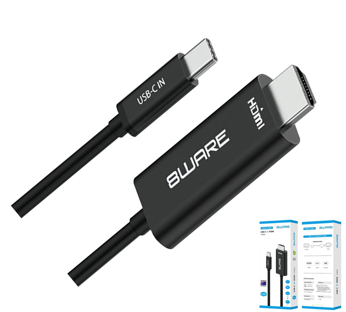 8ware 1m USB-C to HDMI 4K Male to Male Adapter Converter Cable Retail Pack for PC Notebook iPad  MacBook Pro/Air Surface Dell XPS to Monitor Projector 8ware 1m USB-C to HDMI 4K Male to Male Adapter Converter Cable Retail Pack for PC Notebook iPad  MacBook Pro/Air Surface Dell XPS to Monitor Projector